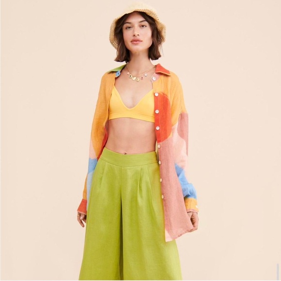 Vitamin A Multicolor Abstract Button-Down Shirt - Orange, Pink, Blue, Green - Picture 2 of 10